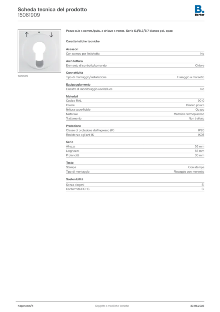 Immagine Berker Scheda tecnica del prodotto 15061909 | Hager Italia