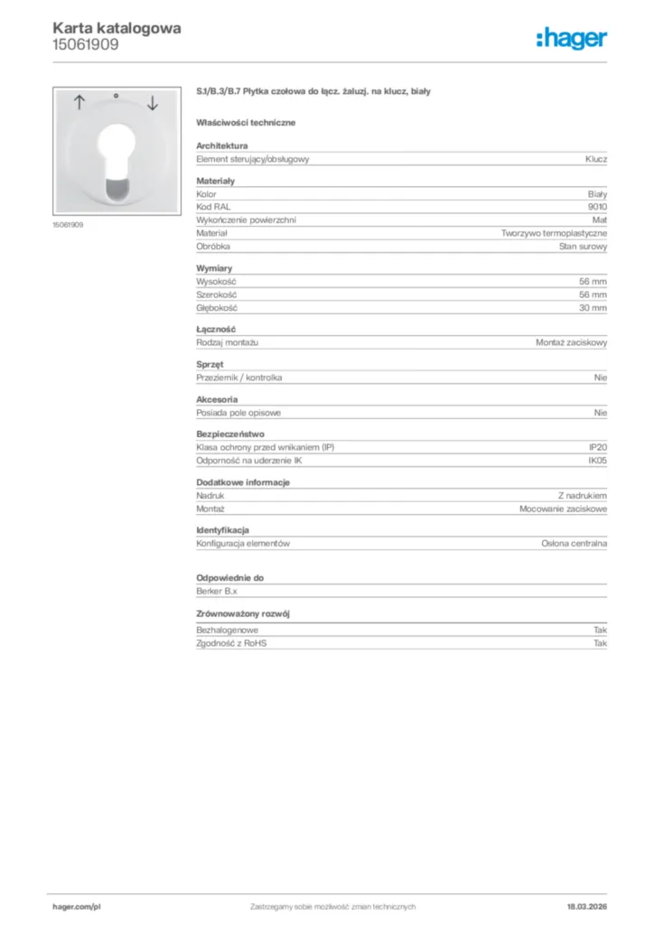 Zdjęcie Hager Karta katalogowa 15061909 | Hager Polska