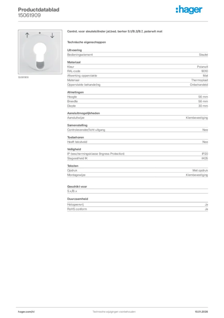 Afbeelding Hager Productdatablad 15061909 | Hager Nederland