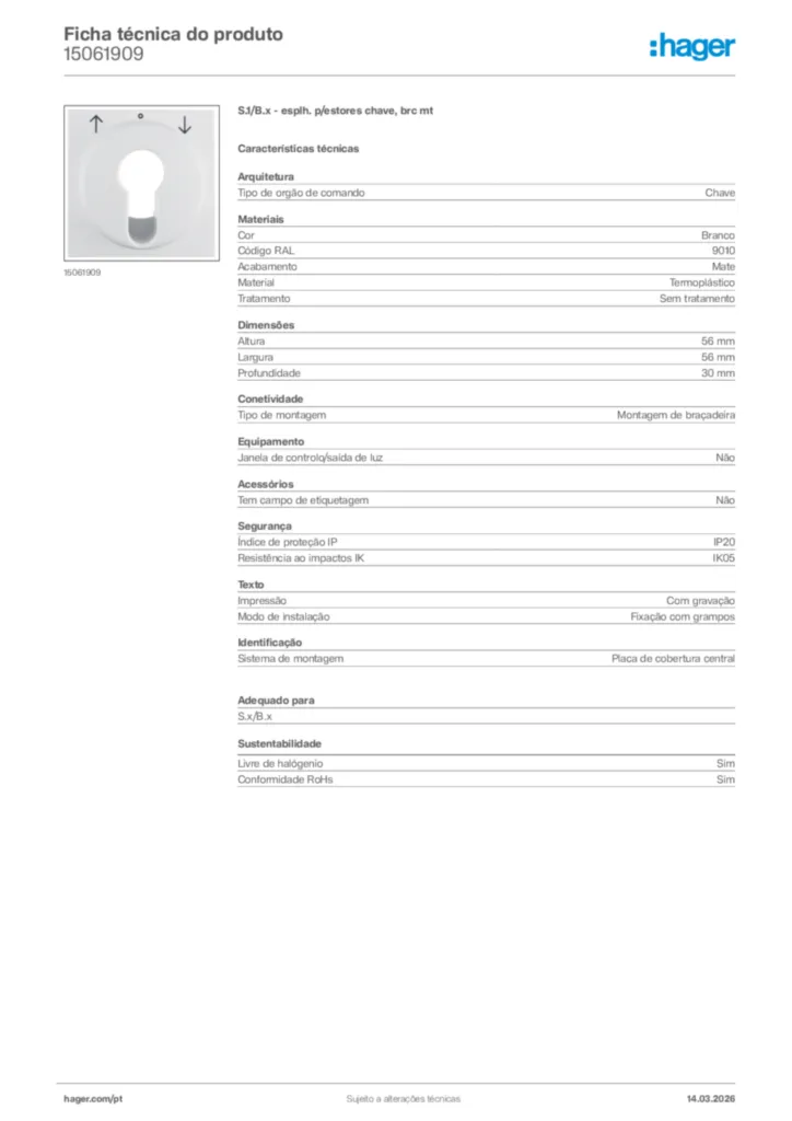 Imagem Hager Ficha técnica do produto 15061909 | Hager Portugal