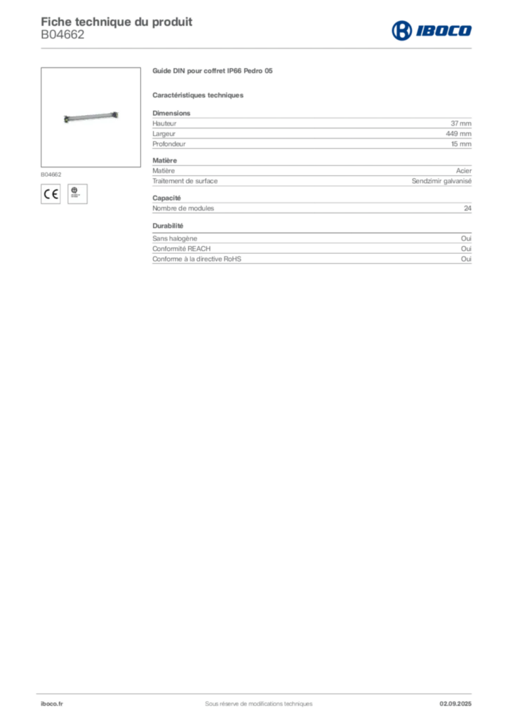 Image Iboco Fiche technique du produit B04662 | Hager France