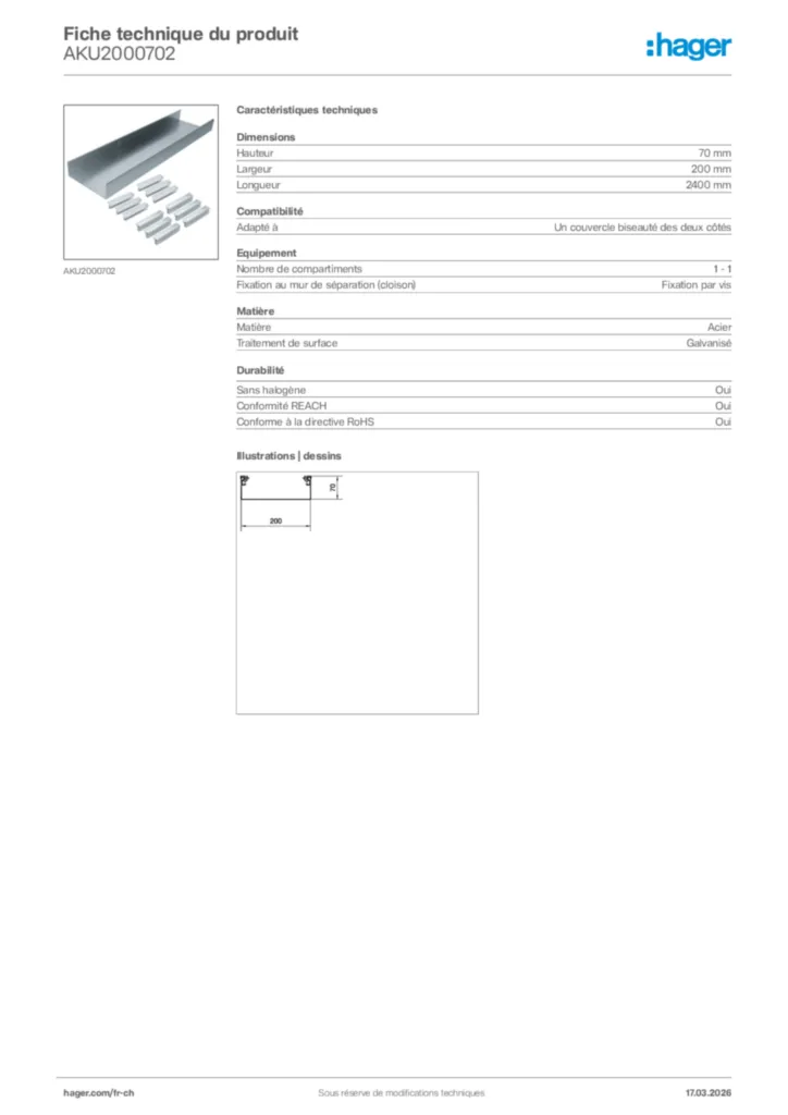 Image Hager Fiche technique du produit AKU2000702 | Hager Suisse