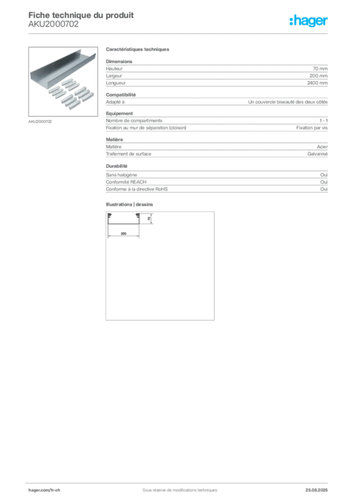 Image Hager Fiche technique du produit AKU2000702 | Hager Suisse