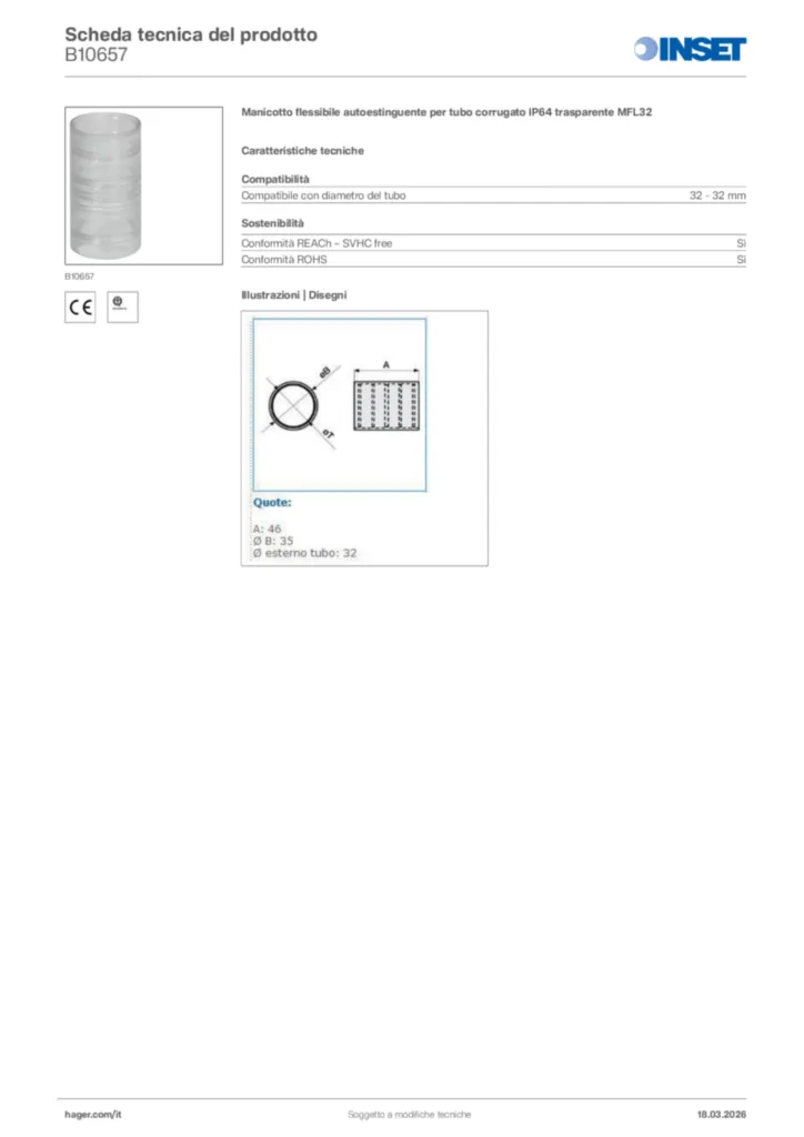 Immagine Inset Scheda tecnica del prodotto B10657 | Hager Italia