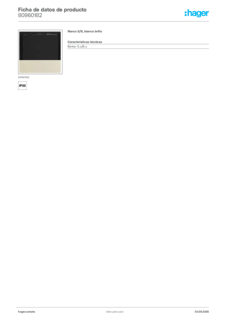 Imagen Hager Ficha de datos de producto 80960182 | Hager España