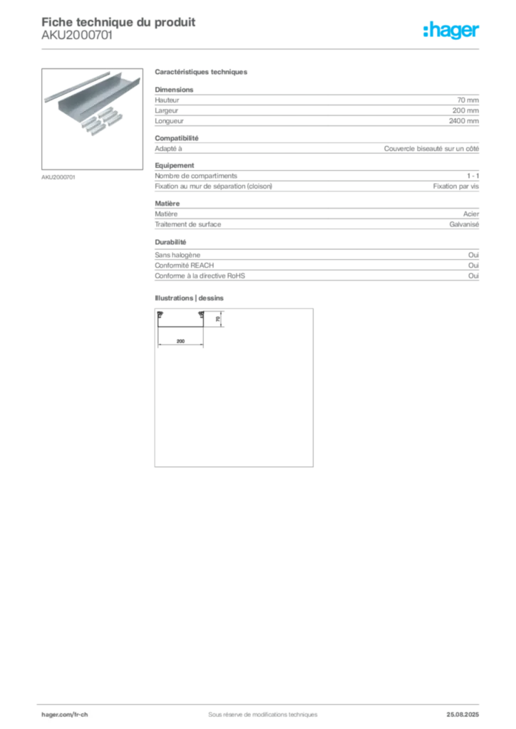 Image Hager Fiche technique du produit AKU2000701 | Hager Suisse