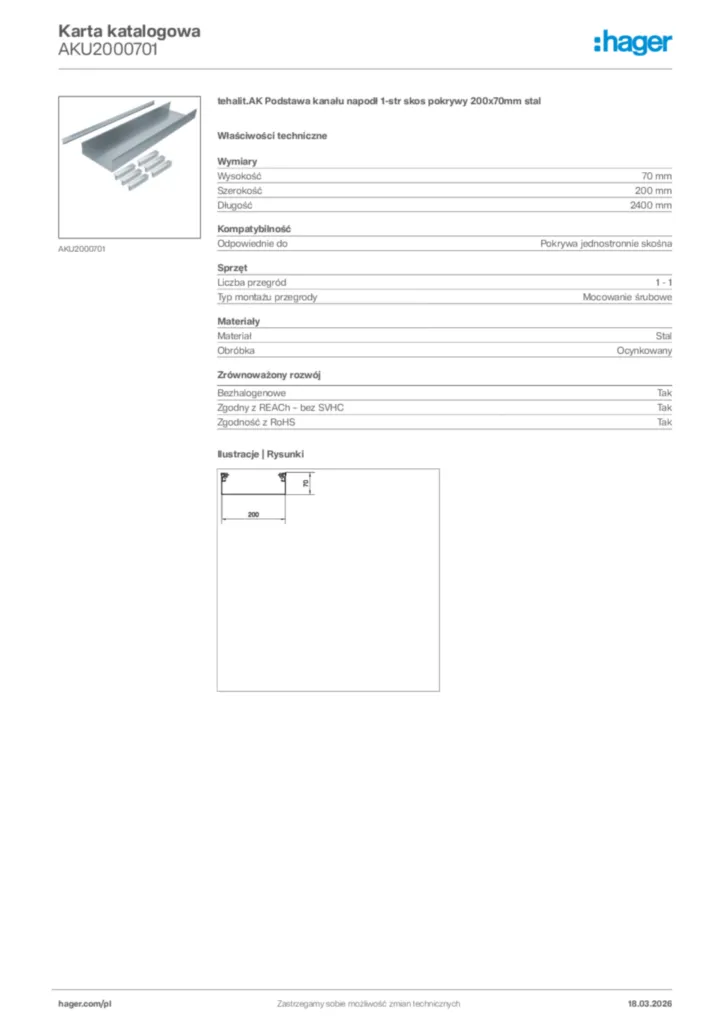 Zdjęcie Hager Karta katalogowa AKU2000701 | Hager Polska