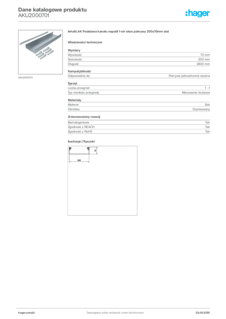 Zdjęcie Hager Dane katalogowe produktu AKU2000701 | Hager Polska