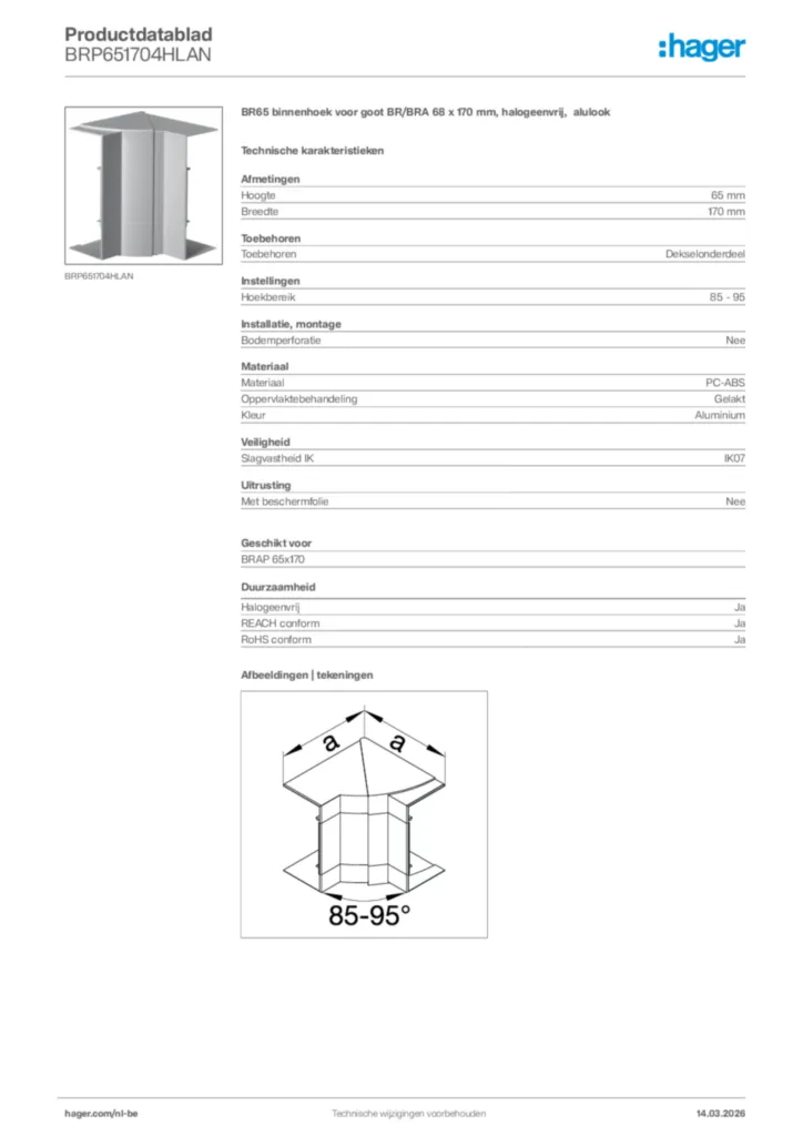 Afbeelding Hager Productdatablad BRP651704HLAN | Hager Belgium