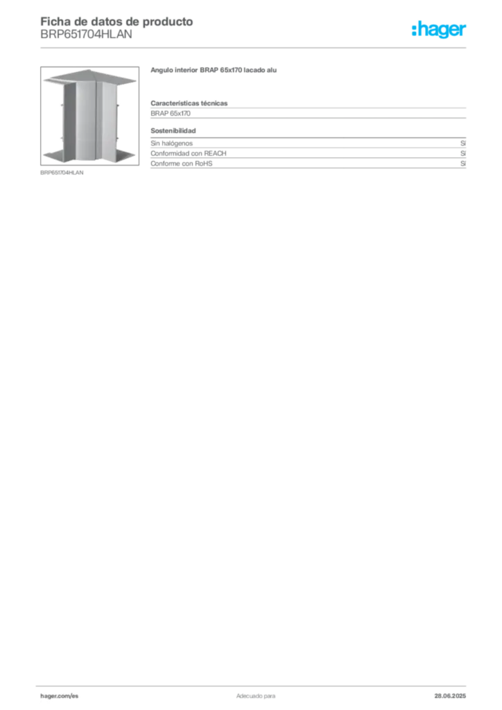 Imagen Hager Ficha de datos de producto BRP651704HLAN | Hager España