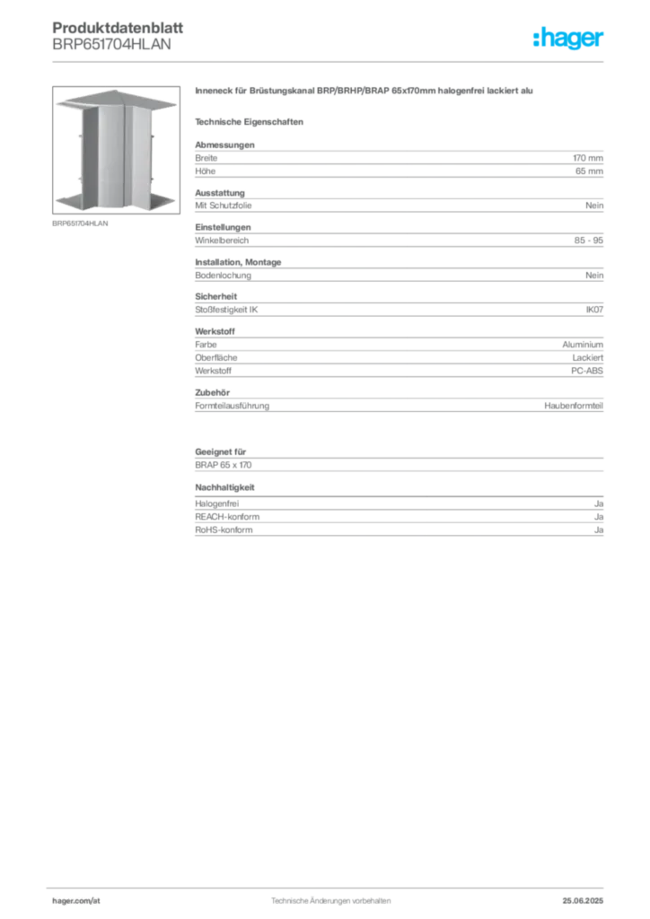 Bild Hager Produktdatenblatt BRP651704HLAN | Hager Deutschland