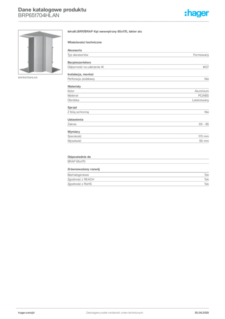 Zdjęcie Hager Dane katalogowe produktu BRP651704HLAN | Hager Polska