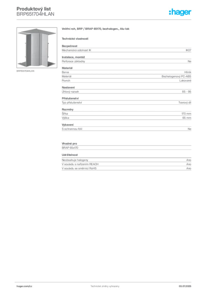 Obrázek Hager Produktový list BRP651704HLAN | Hager