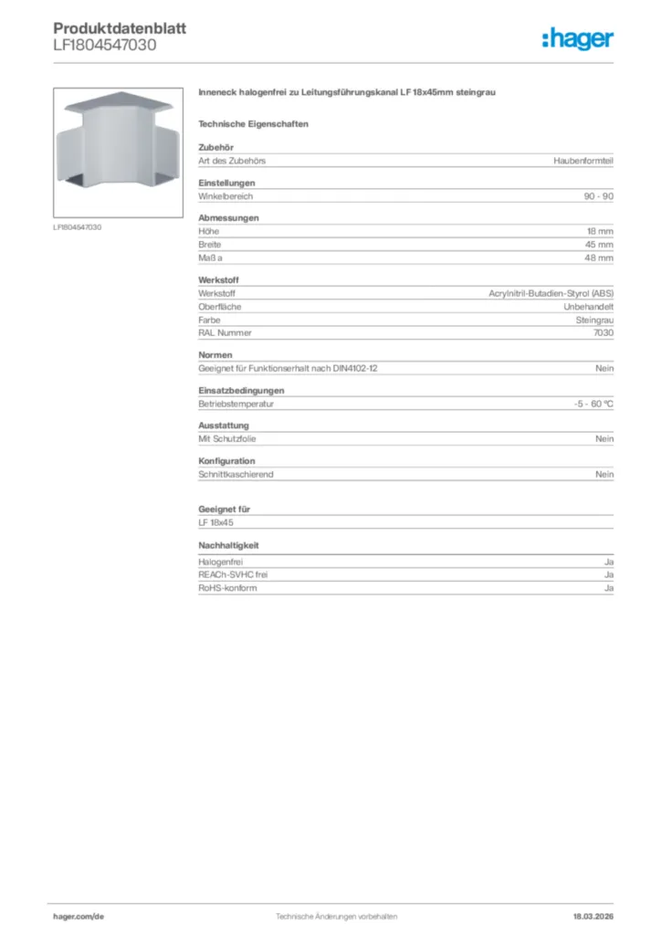 Bild Hager Produktdatenblatt LF1804547030 | Hager Deutschland