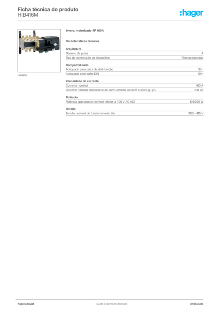 Imagem Hager Ficha técnica do produto HIB416M | Hager Portugal