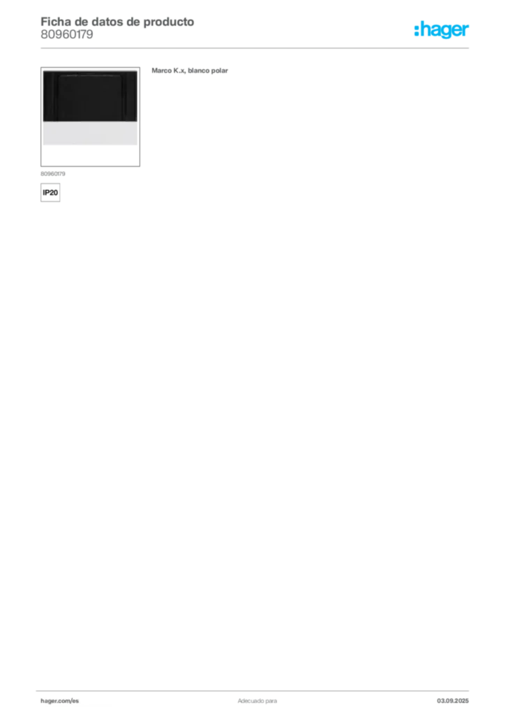 Imagen Hager Ficha de datos de producto 80960179 | Hager España