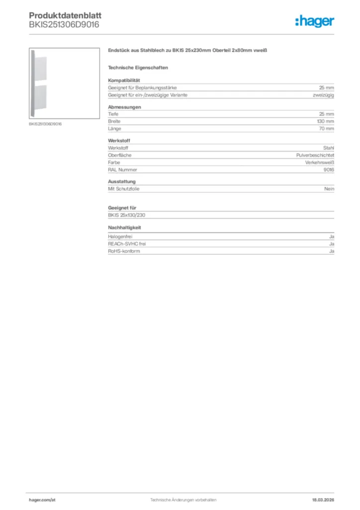 Bild Hager Produktdatenblatt BKIS251306D9016 | Hager Deutschland