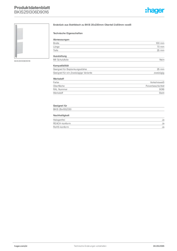 Bild Hager Produktdatenblatt BKIS251306D9016 | Hager Deutschland