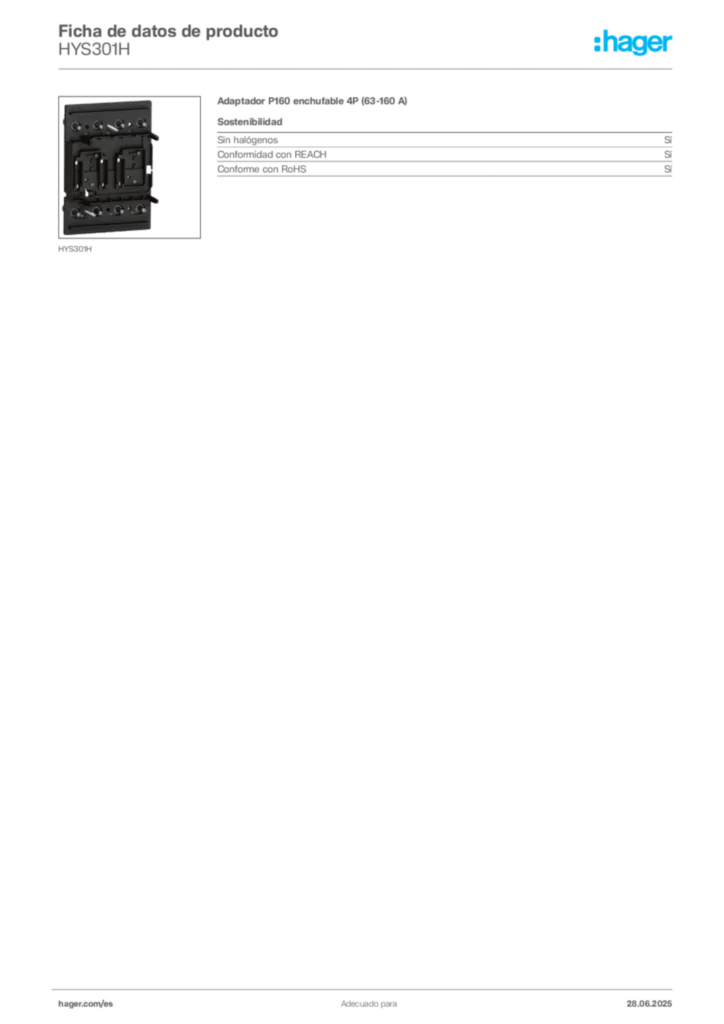 Imagen Hager Ficha de datos de producto HYS301H | Hager España
