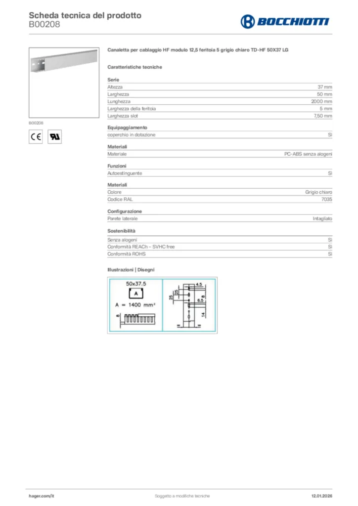 Immagine Bocchiotti Scheda tecnica del prodotto B00208 | Hager Italia