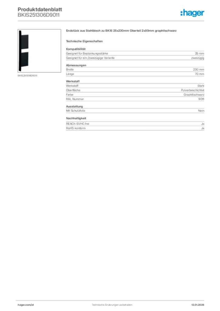 Bild Hager Produktdatenblatt BKIS251306D9011 | Hager Deutschland