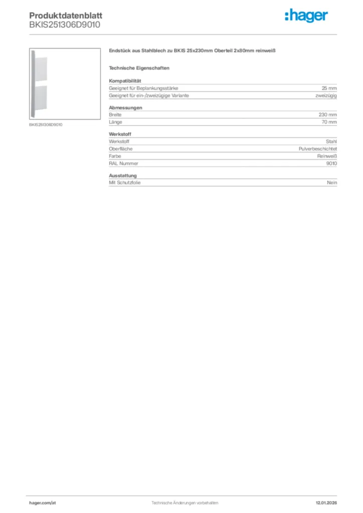 Bild Hager Produktdatenblatt BKIS251306D9010 | Hager Deutschland