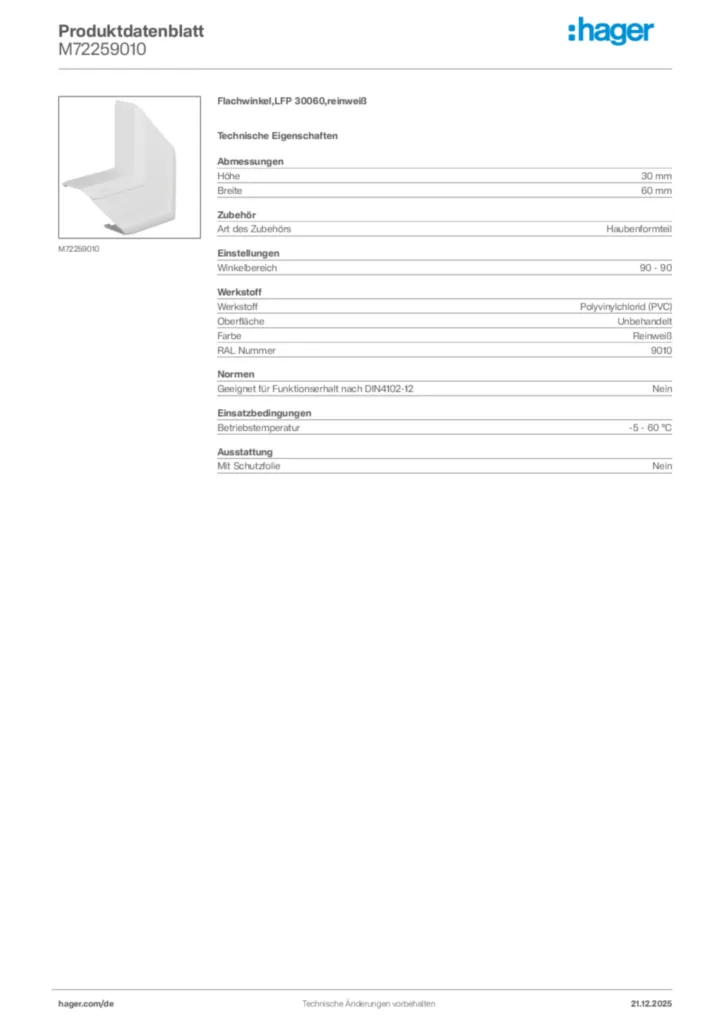 Bild Hager Produktdatenblatt M72259010 | Hager Deutschland