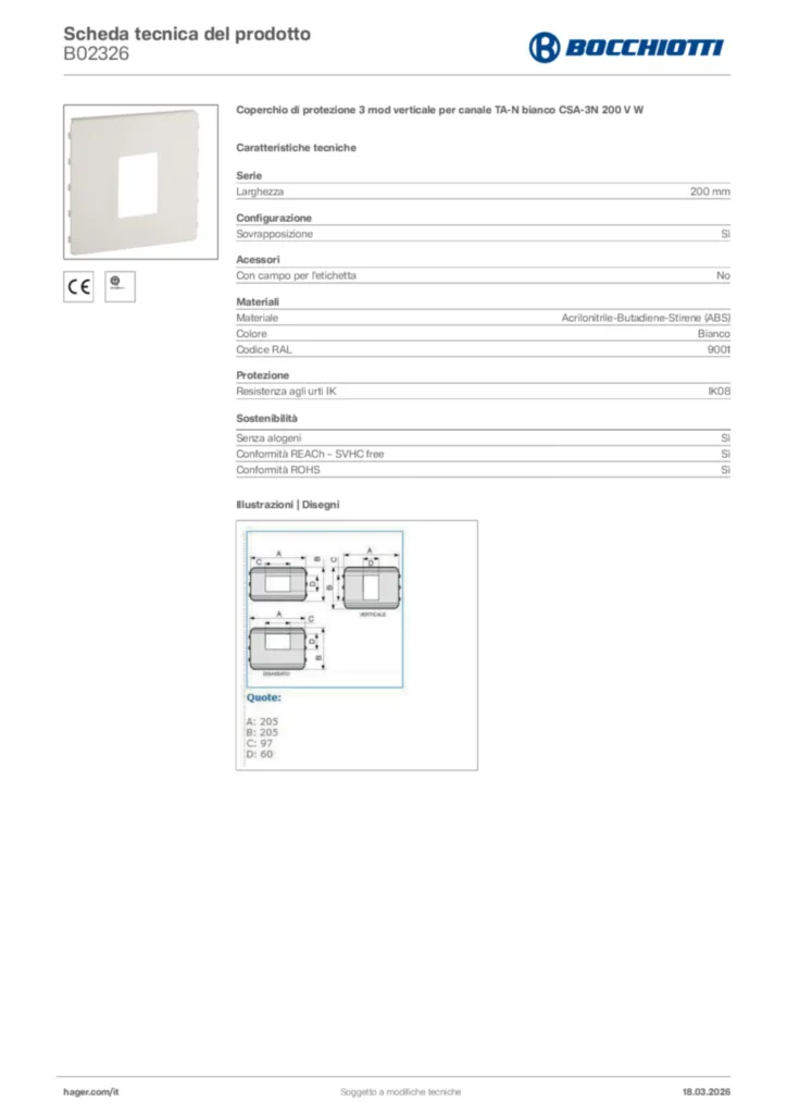 Immagine Bocchiotti Scheda tecnica del prodotto B02326 | Hager Italia