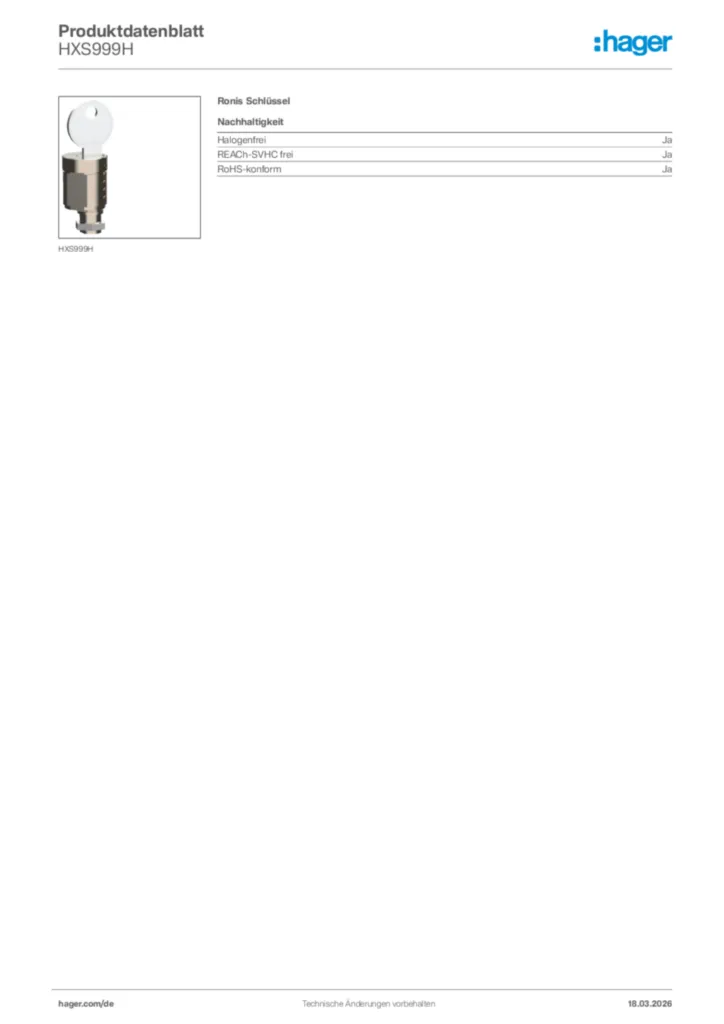 Bild Hager Produktdatenblatt HXS999H | Hager Deutschland