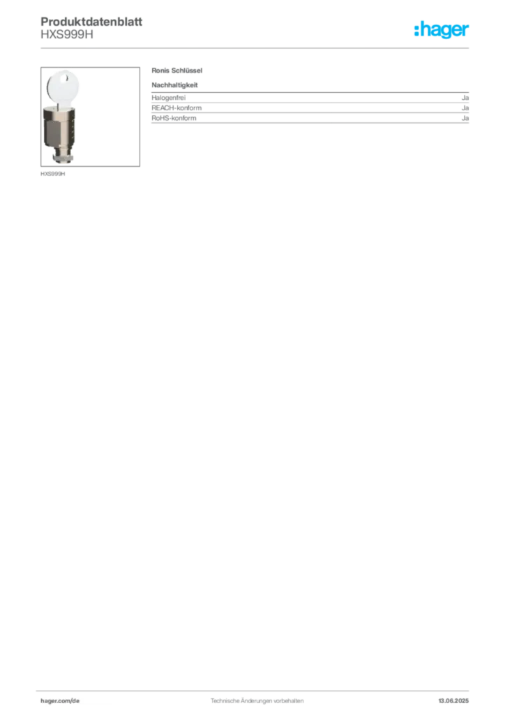 Hager Produktdatenblatt HXS999H