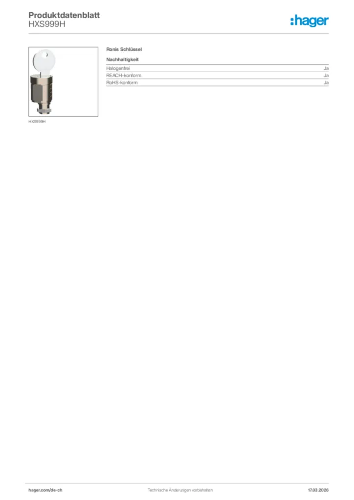 Bild Hager Produktdatenblatt HXS999H | Hager Schweiz