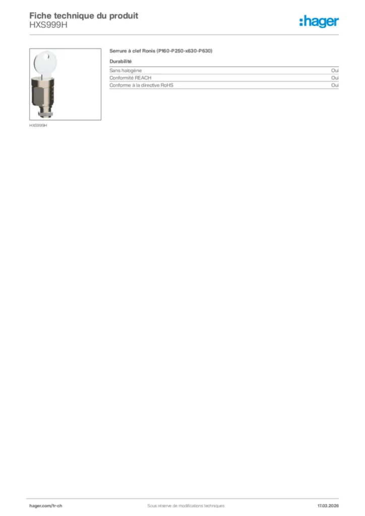 Image Hager Fiche technique du produit HXS999H | Hager Suisse