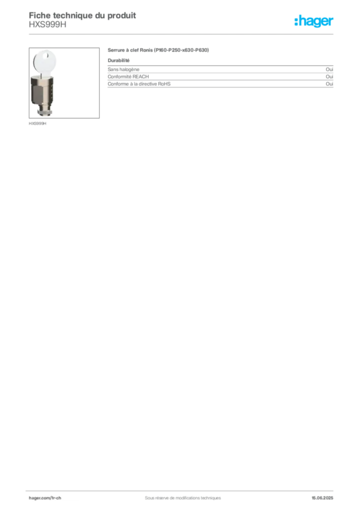 Image Hager Fiche technique du produit HXS999H | Hager Suisse