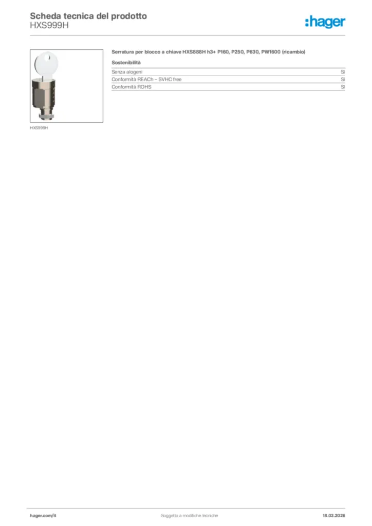 Immagine Hager Scheda tecnica del prodotto HXS999H | Hager Italia