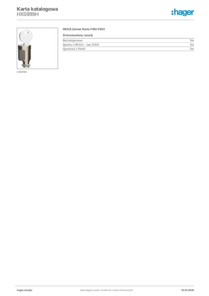 Zdjęcie Hager Karta katalogowa HXS999H | Hager Polska