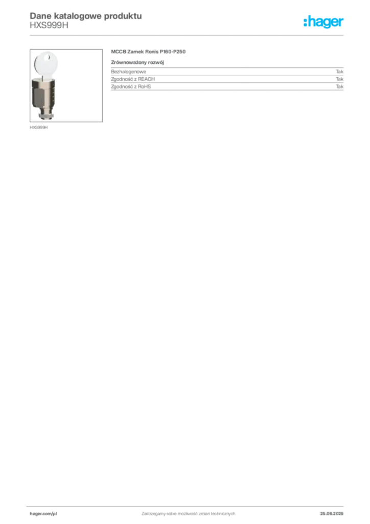 Zdjęcie Hager Dane katalogowe produktu HXS999H | Hager Polska