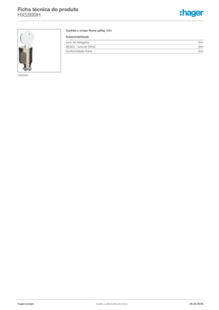 Imagem Hager Ficha técnica do produto HXS999H | Hager Portugal