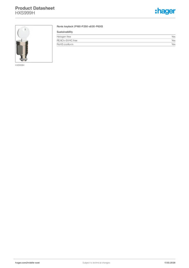 Image Hager Product data sheet HXS999H  | Hager