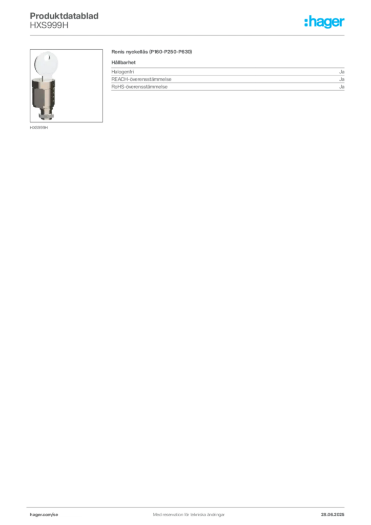 Bild Hager Produktdatablad HXS999H | Hager Sverige