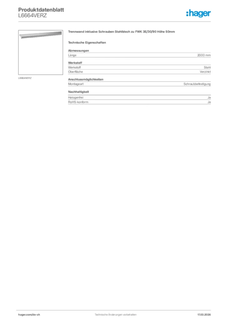 Bild Hager Produktdatenblatt L6664VERZ | Hager Schweiz