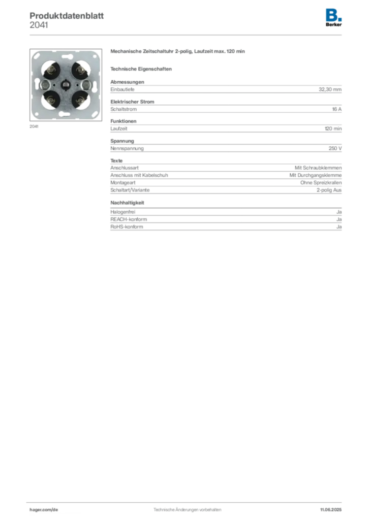 Bild Berker Produktdatenblatt 2041 | Hager Deutschland