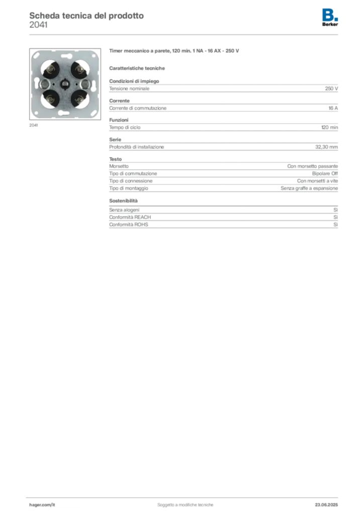 Immagine Berker Scheda tecnica del prodotto 2041 | Hager Italia