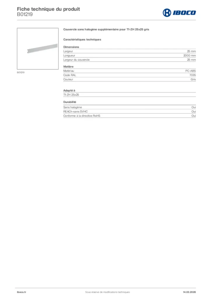 Image Iboco Fiche technique du produit B01219 | Hager France