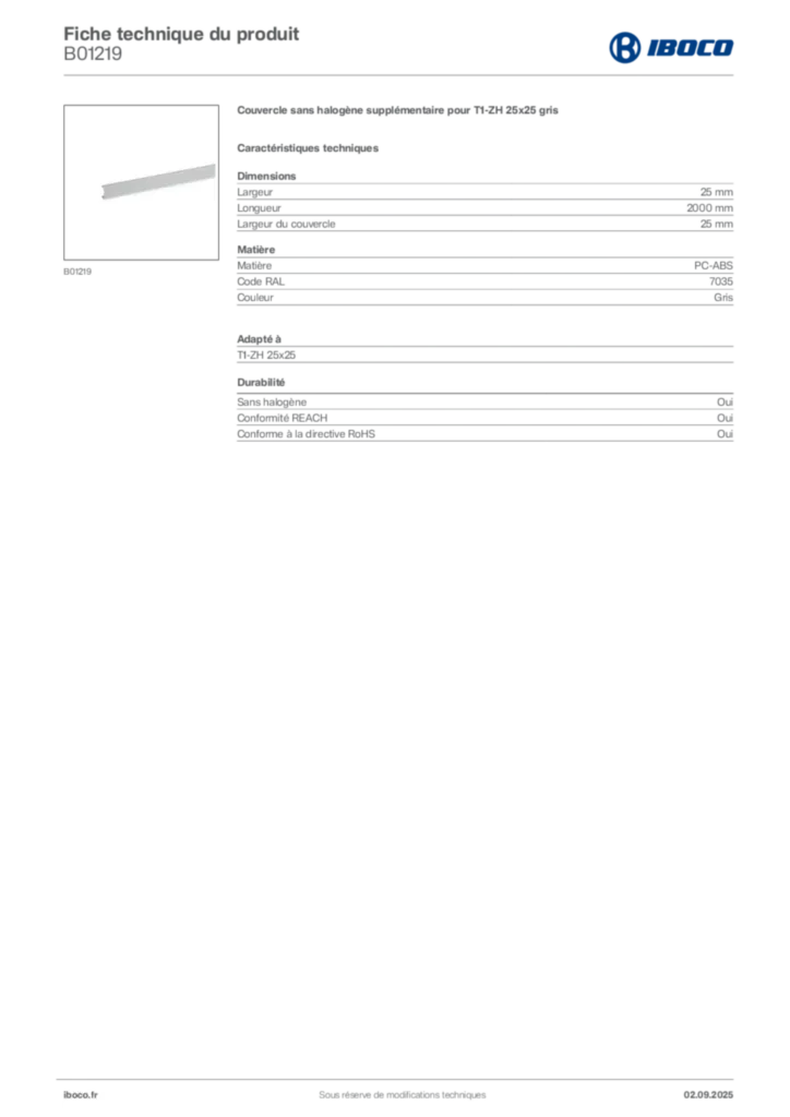 Image Iboco Fiche technique du produit B01219 | Hager France