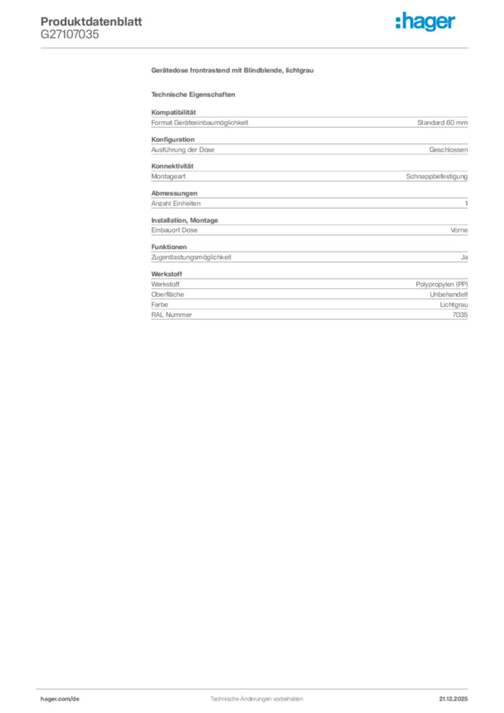 Bild Hager Produktdatenblatt G27107035 | Hager Deutschland