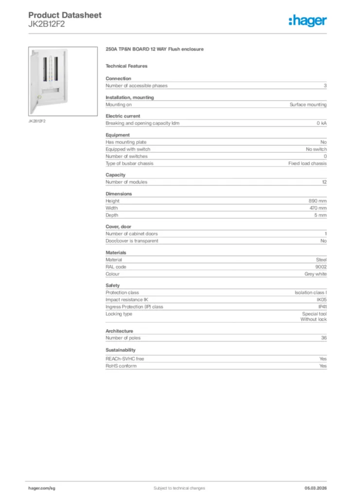 Image Hager Product data sheet JK2B12F2  | Hager
