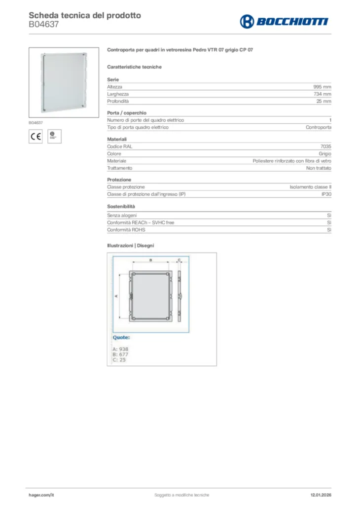 Immagine Bocchiotti Scheda tecnica del prodotto B04637 | Hager Italia