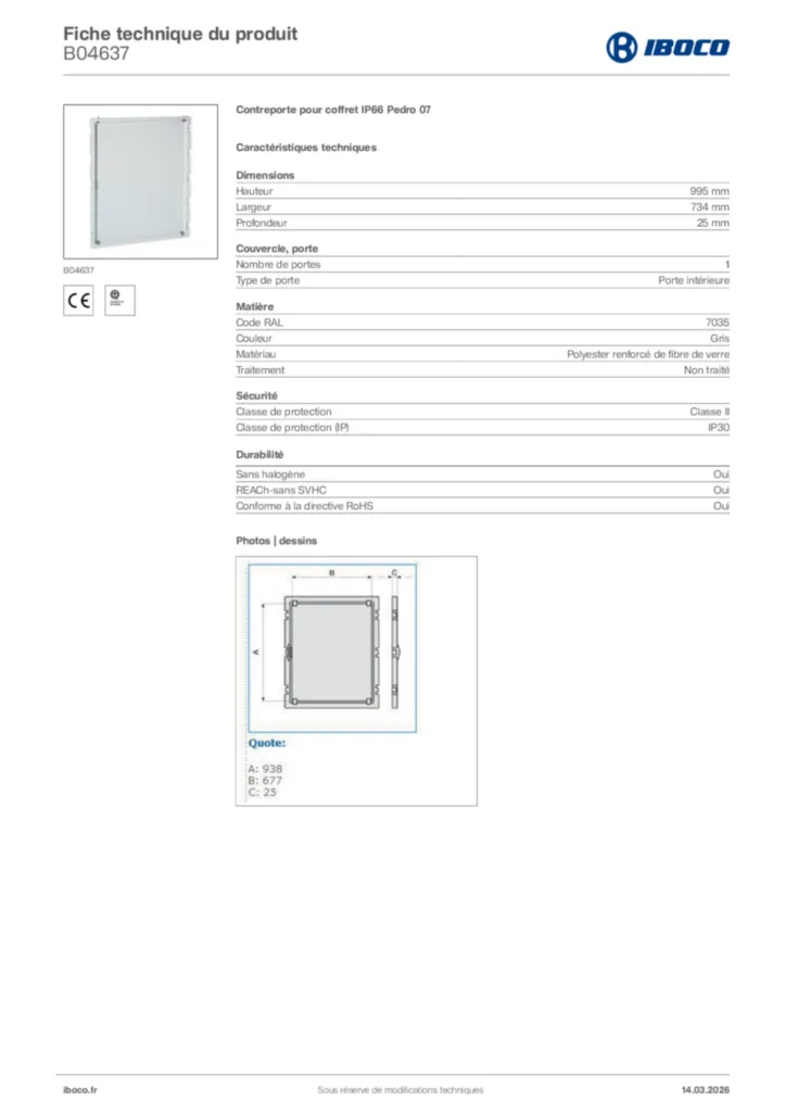 Image Iboco Fiche technique du produit B04637 | Hager France