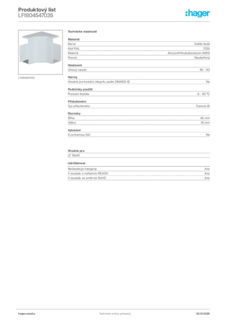 Obrázek Hager Produktový list LF1804547035 | Hager