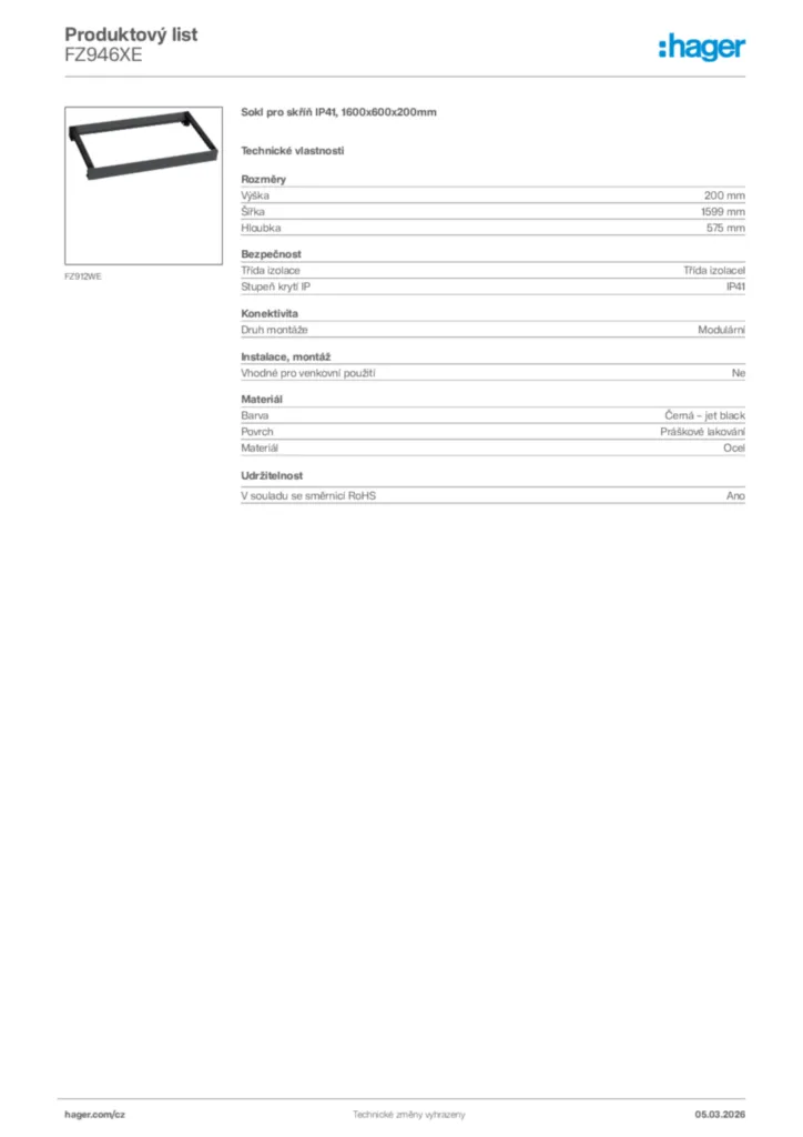 Obrázek Hager Product data sheet FZ946XE | Hager
